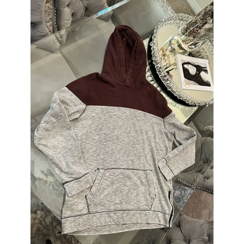 Hollister Hoodie Mens Adult XL Pullover‎ Zippered Sides Maroon Gray Sweater